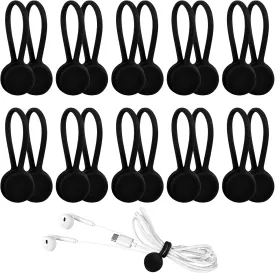 10 Pack Magnetic Cable Ties 4.3'' Reusable Silicone Magnetic Cord Organizers Cable Clips for Bundling and Organizing (Black)
