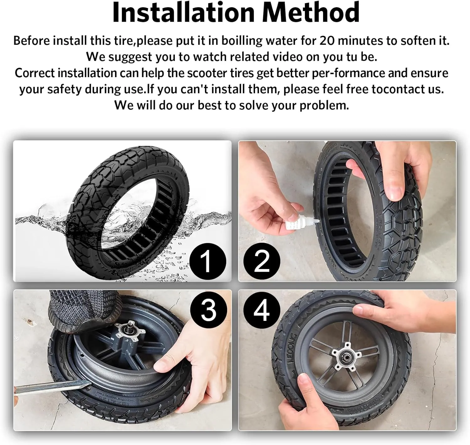 10X2.125 Off Road Tire for Electric Scooter Ninebot F20/F30/F40/F65, 10 inch Solid Rubber Tires for Front And Rear Solid Electric Scooter Tire Tubeless(Black 2pcs)
