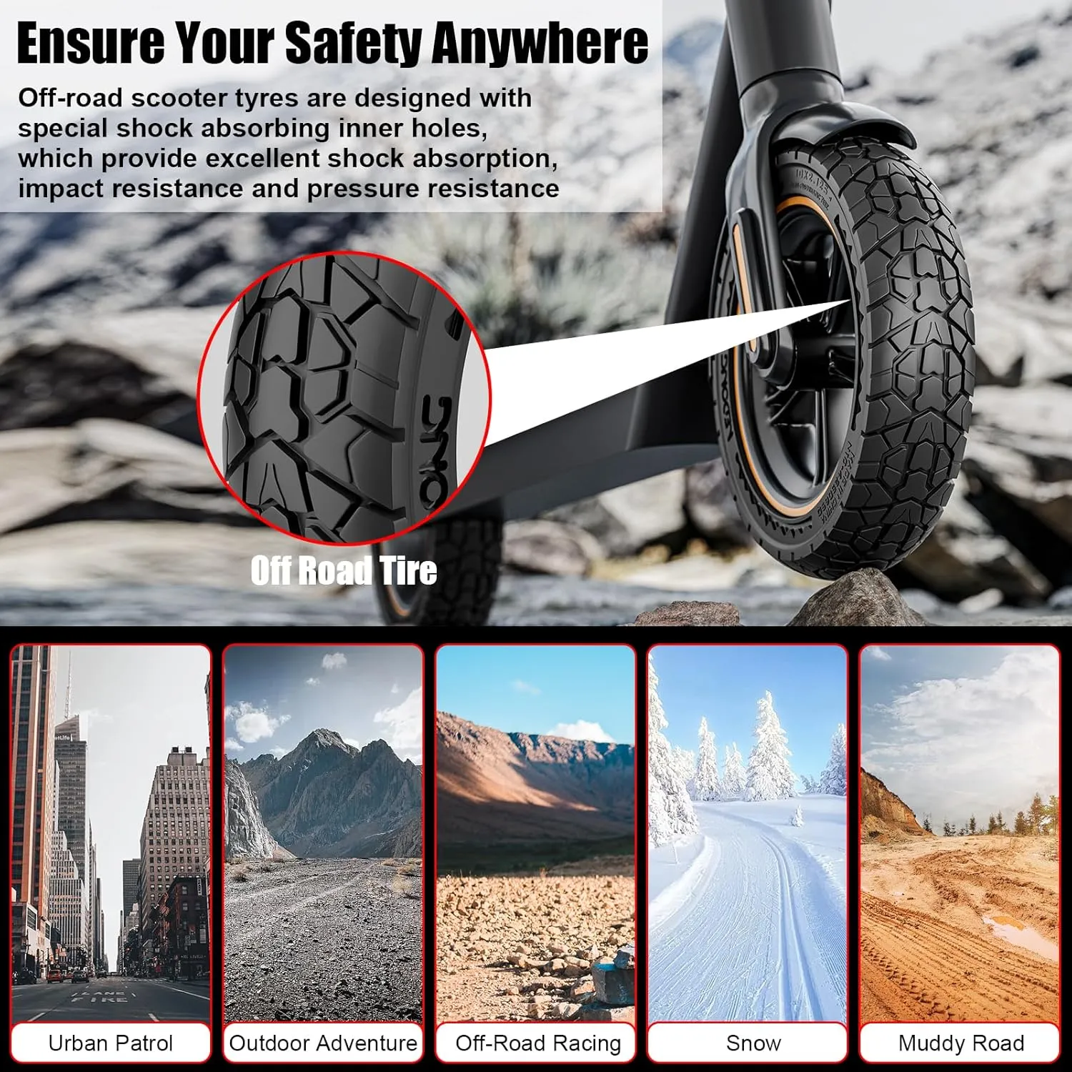 10X2.125 Off Road Tire for Electric Scooter Ninebot F20/F30/F40/F65, 10 inch Solid Rubber Tires for Front And Rear Solid Electric Scooter Tire Tubeless(Black 2pcs)