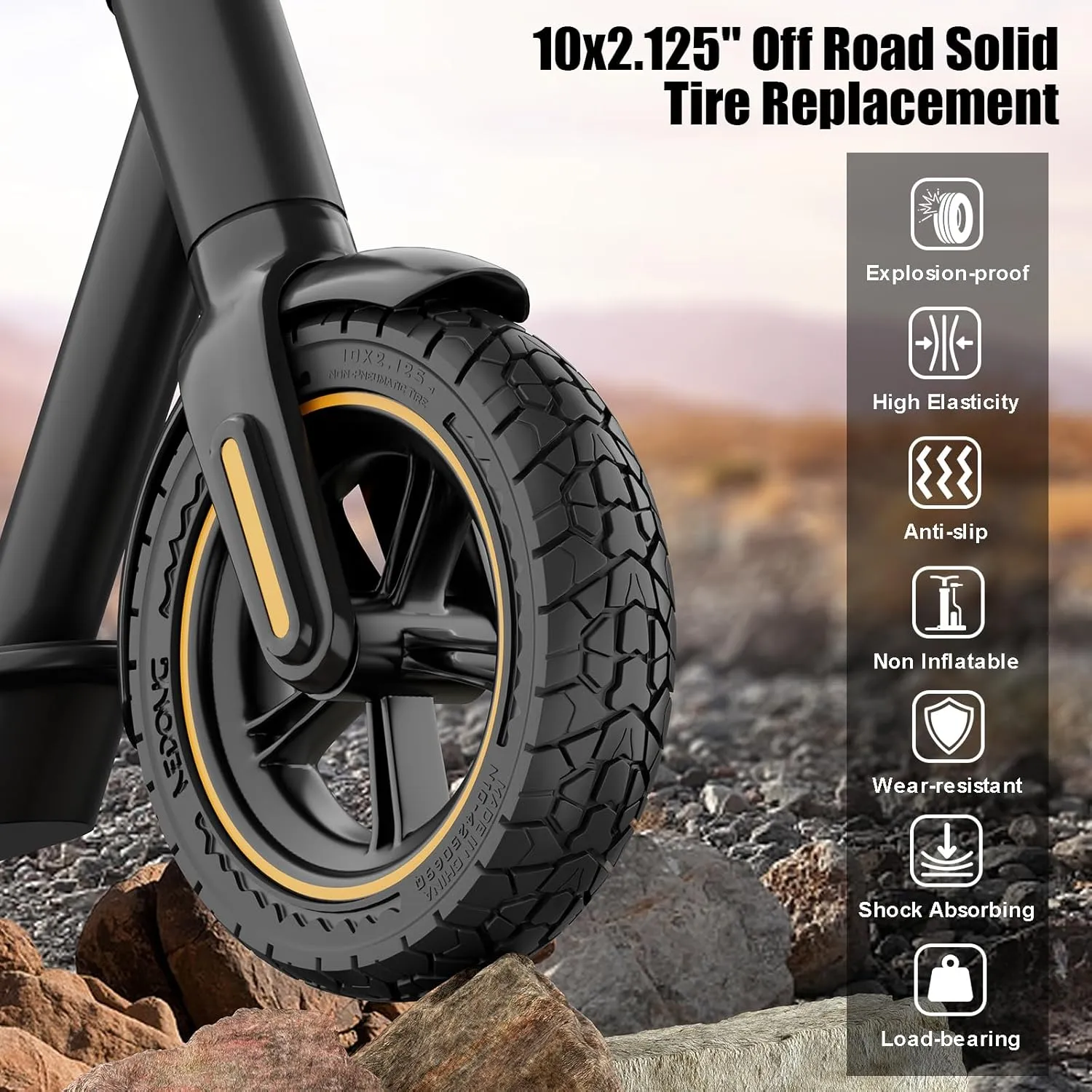 10X2.125 Off Road Tire for Electric Scooter Ninebot F20/F30/F40/F65, 10 inch Solid Rubber Tires for Front And Rear Solid Electric Scooter Tire Tubeless(Black 2pcs)
