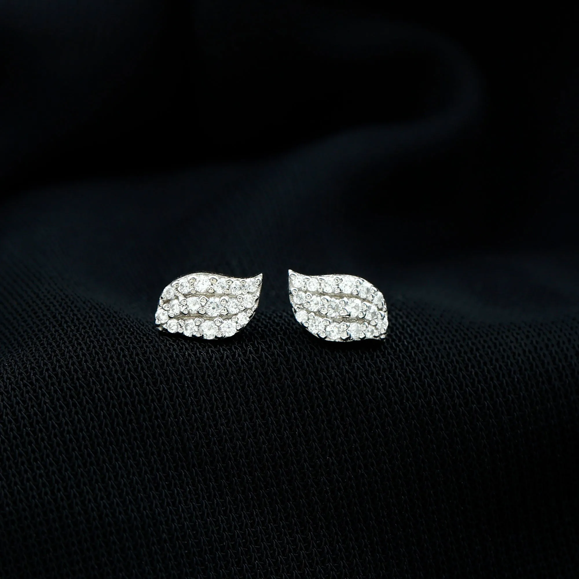 1/4 CT Real Diamond Leaf Stud Earrings