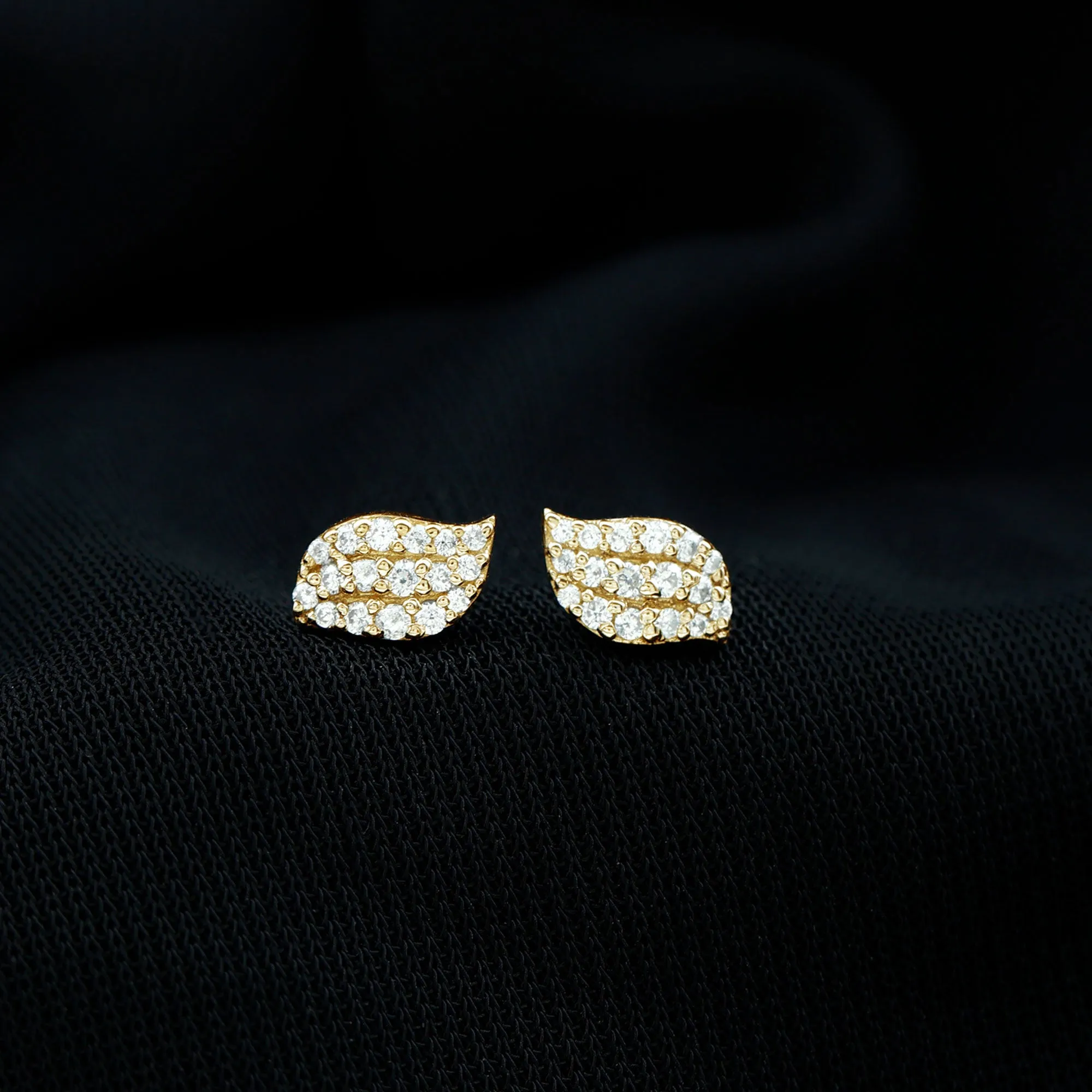 1/4 CT Real Diamond Leaf Stud Earrings