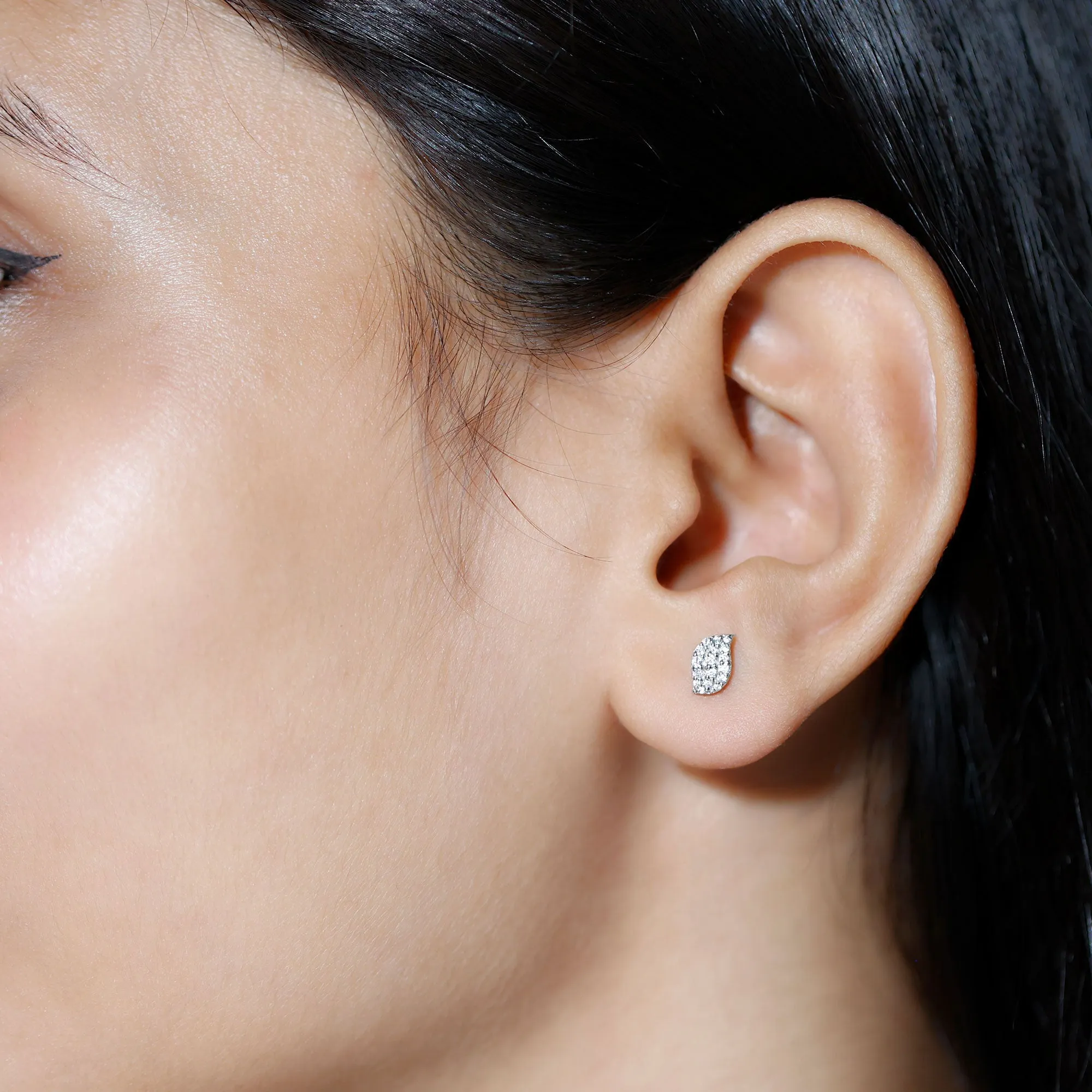 1/4 CT Real Diamond Leaf Stud Earrings