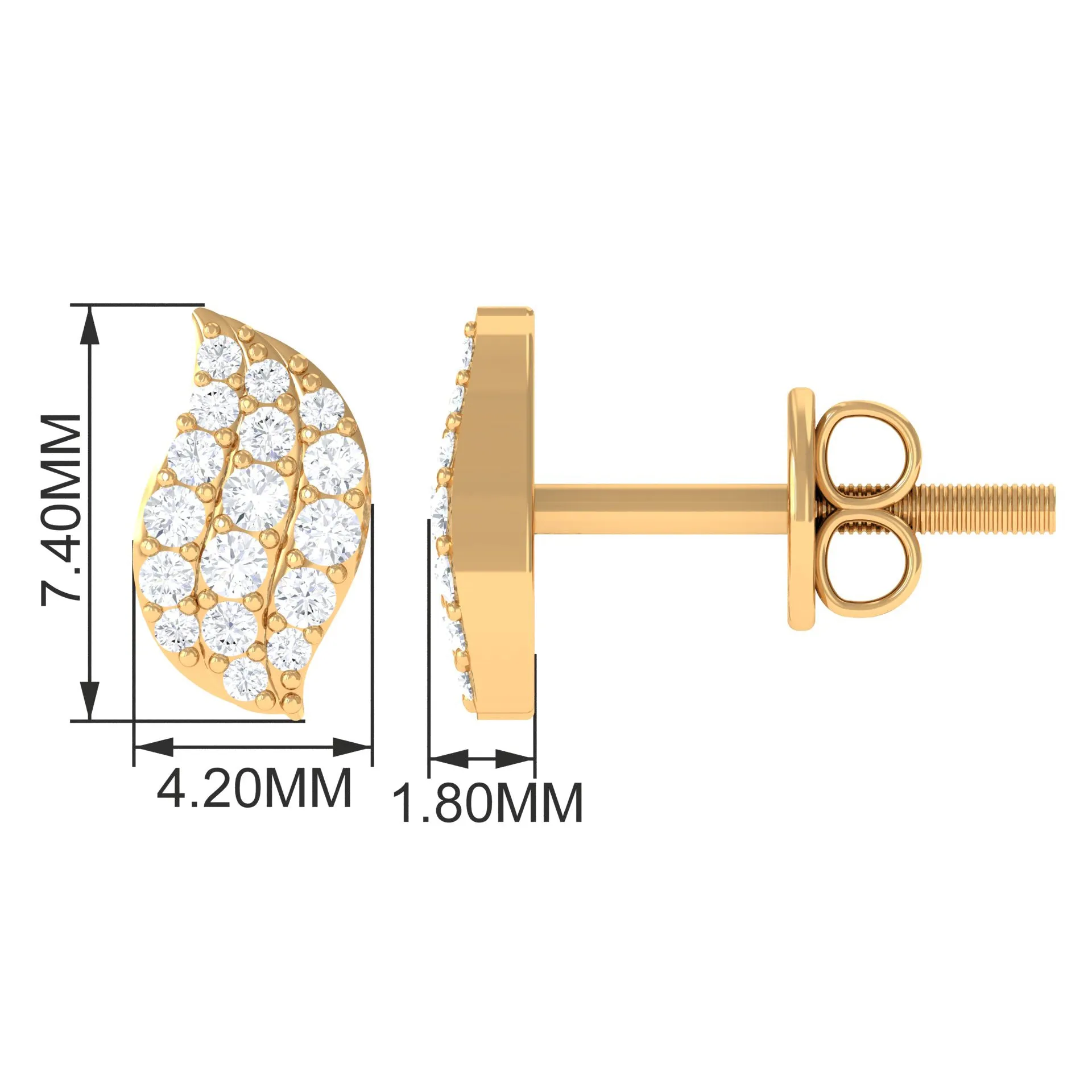 1/4 CT Real Diamond Leaf Stud Earrings