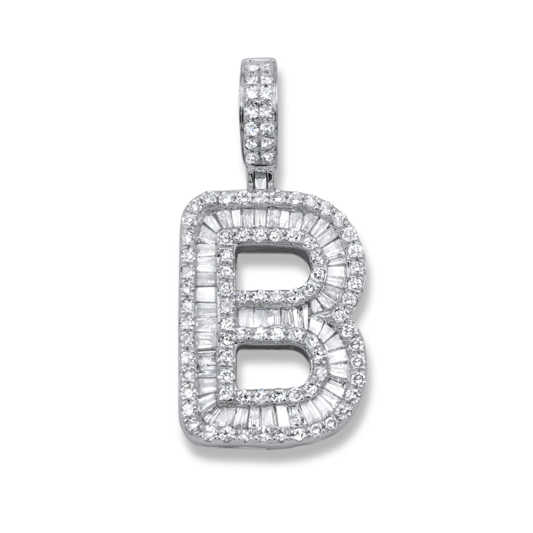 14k white Gold Letter B Pendant 0.84ctw