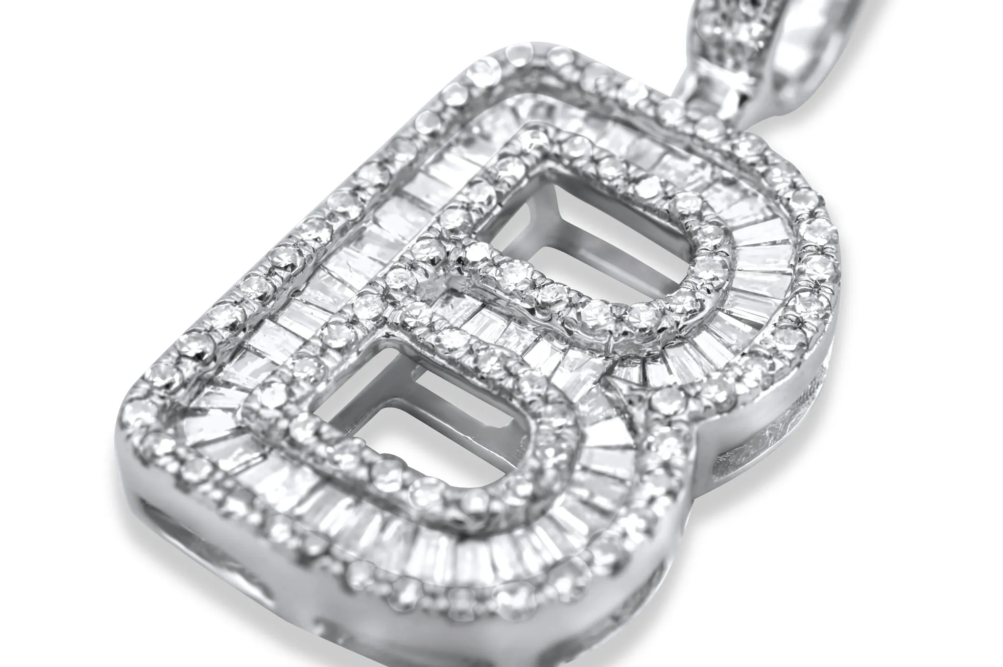 14k white Gold Letter B Pendant 0.84ctw