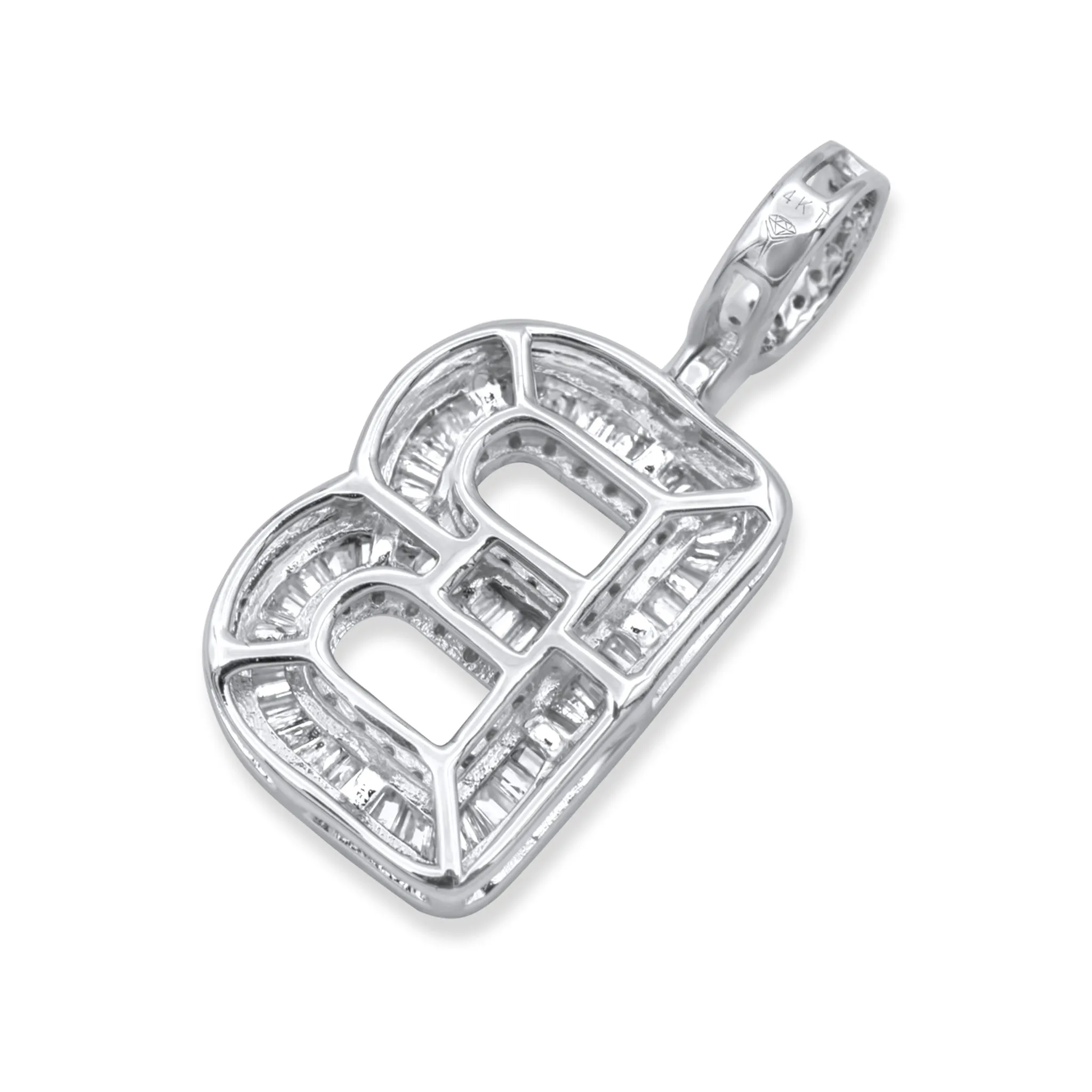 14k white Gold Letter B Pendant 0.84ctw