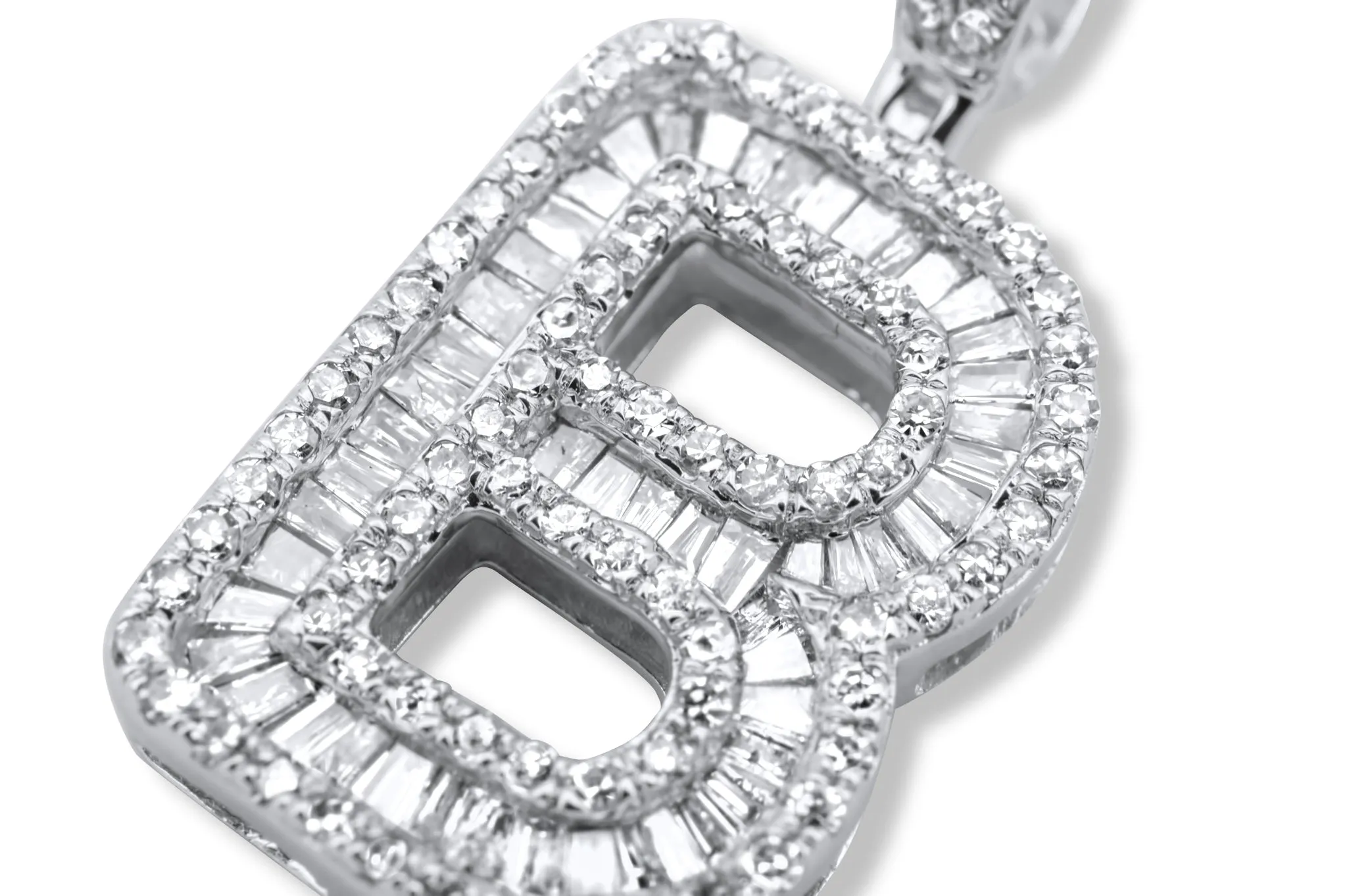 14k white Gold Letter B Pendant 0.84ctw
