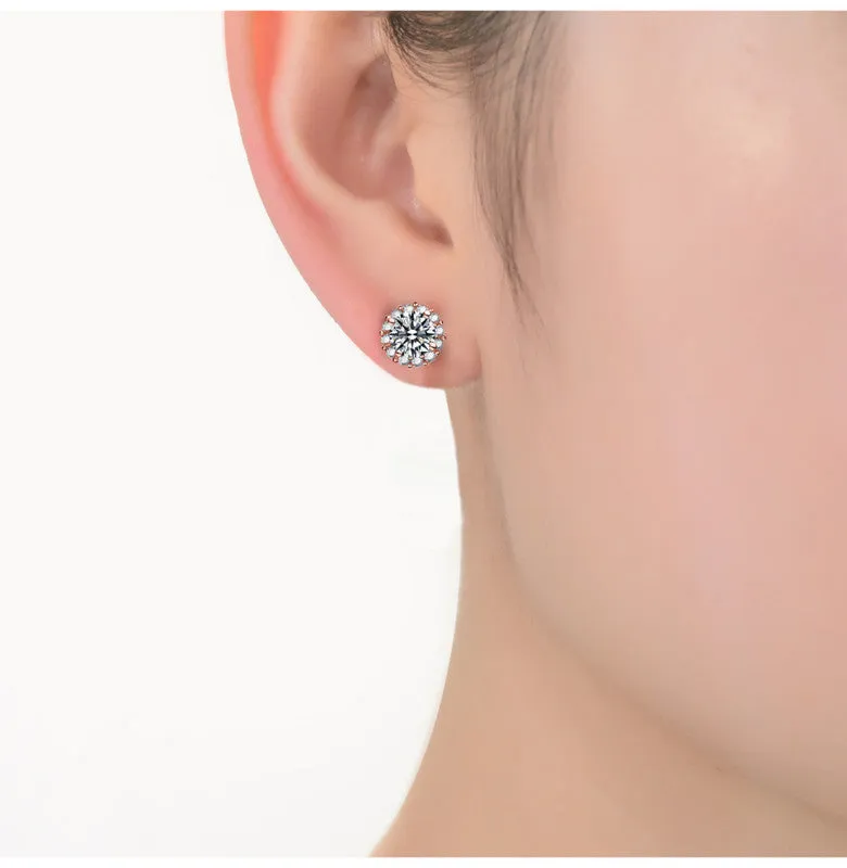 18k Rose Gold Plated with Clear Cubic Zirconia Pave Stud Earrings
