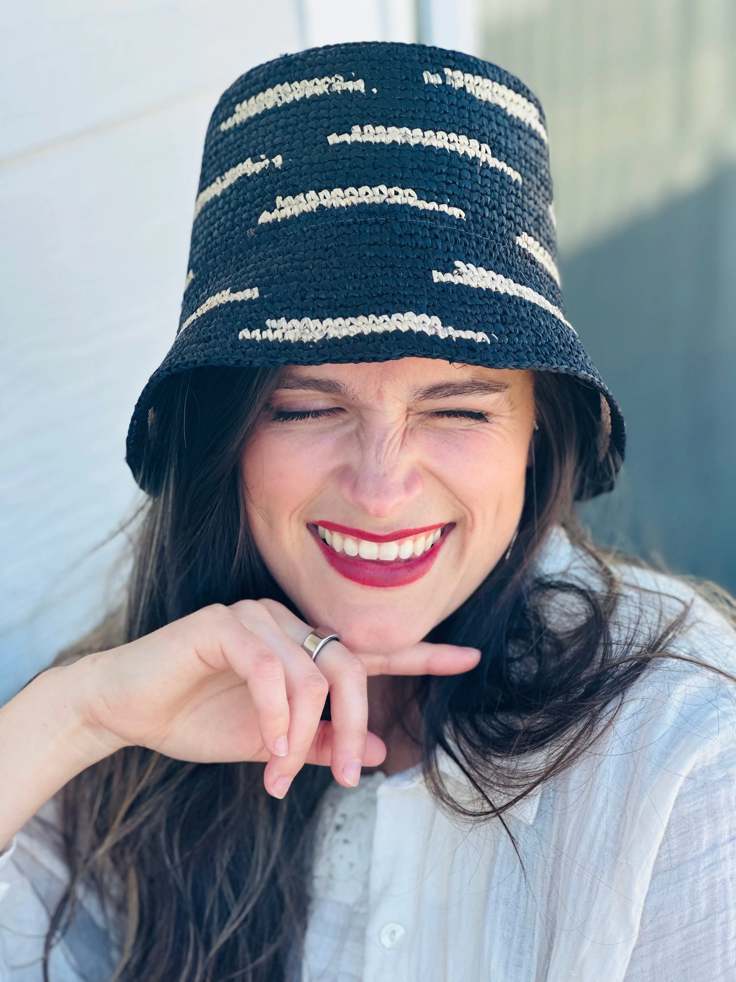 2.5" Brim Taylor Crochet Bucket Straw Hats with Zebra Stripes
