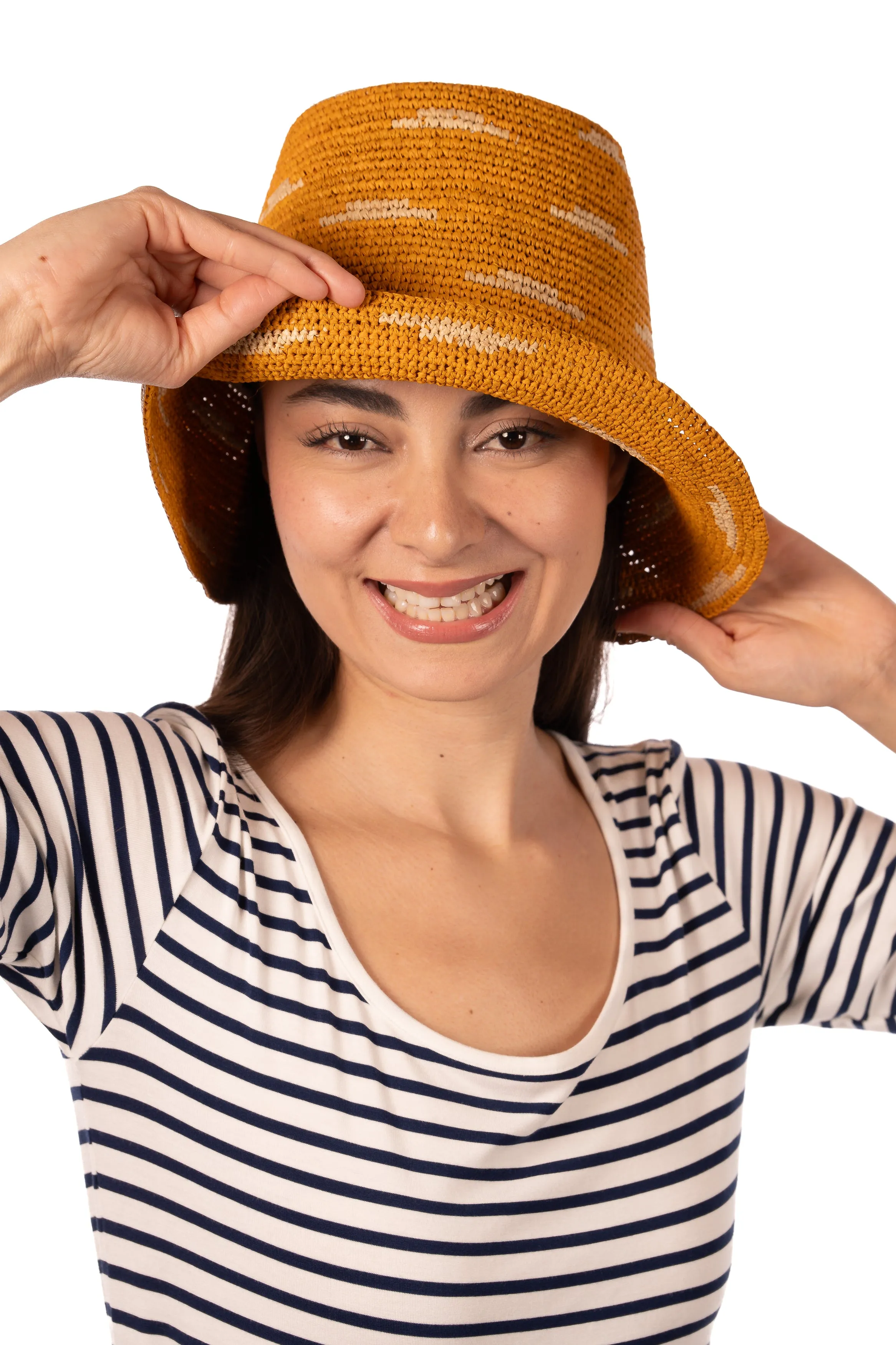 2.5" Brim Taylor Crochet Bucket Straw Hats with Zebra Stripes