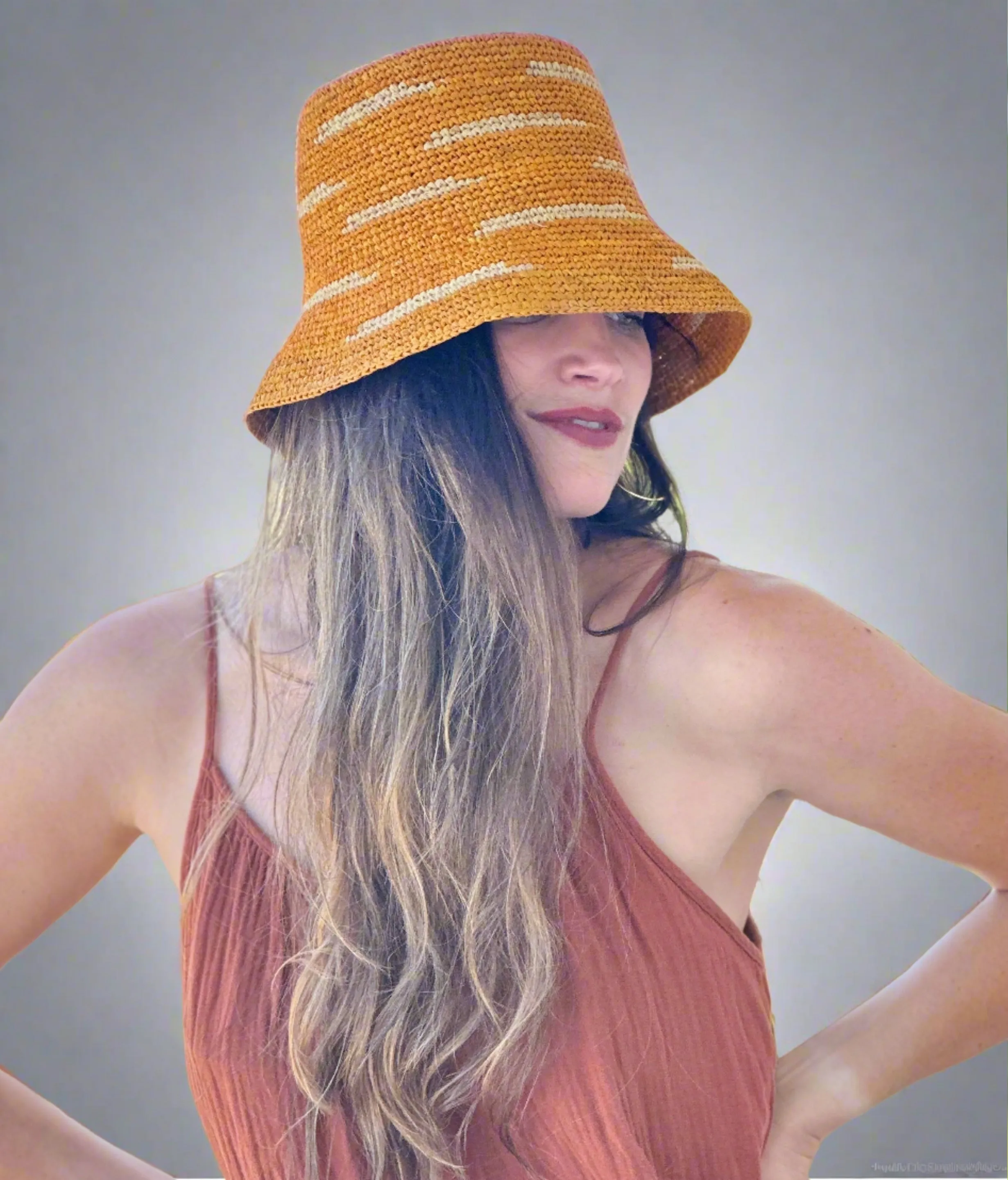 2.5" Brim Taylor Crochet Bucket Straw Hats with Zebra Stripes