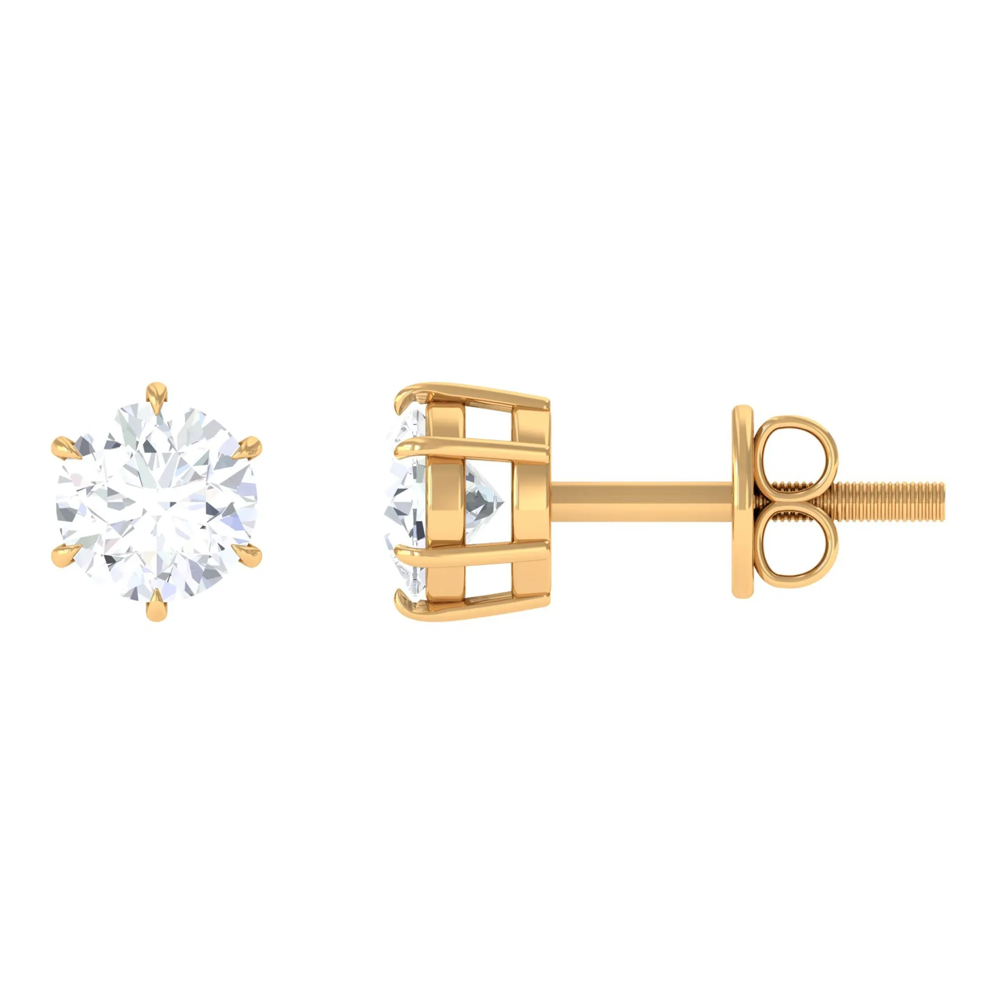 3/4 CT Certified Cubic Zirconia Gold Solitaire Stud Earrings