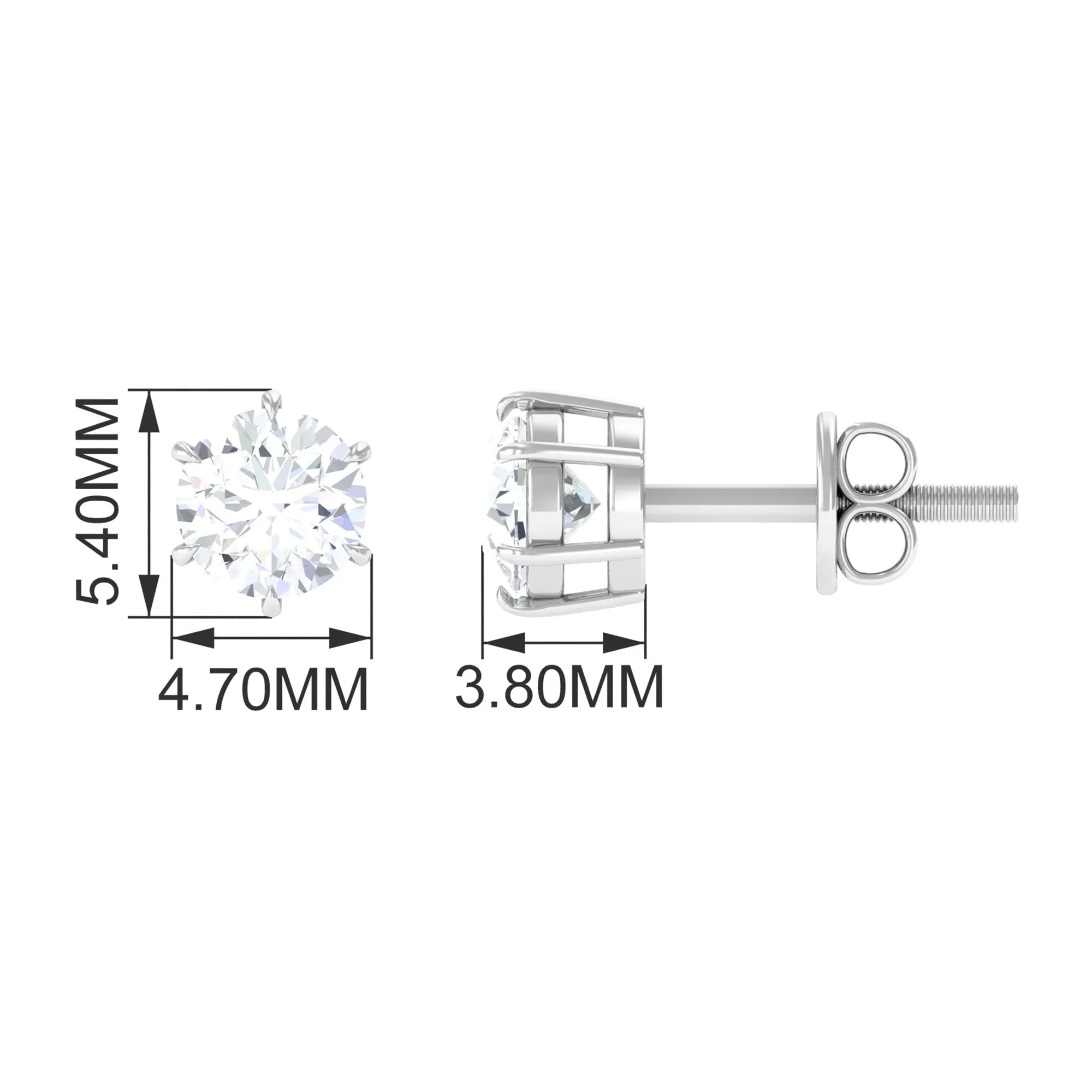 3/4 CT Certified Cubic Zirconia Gold Solitaire Stud Earrings