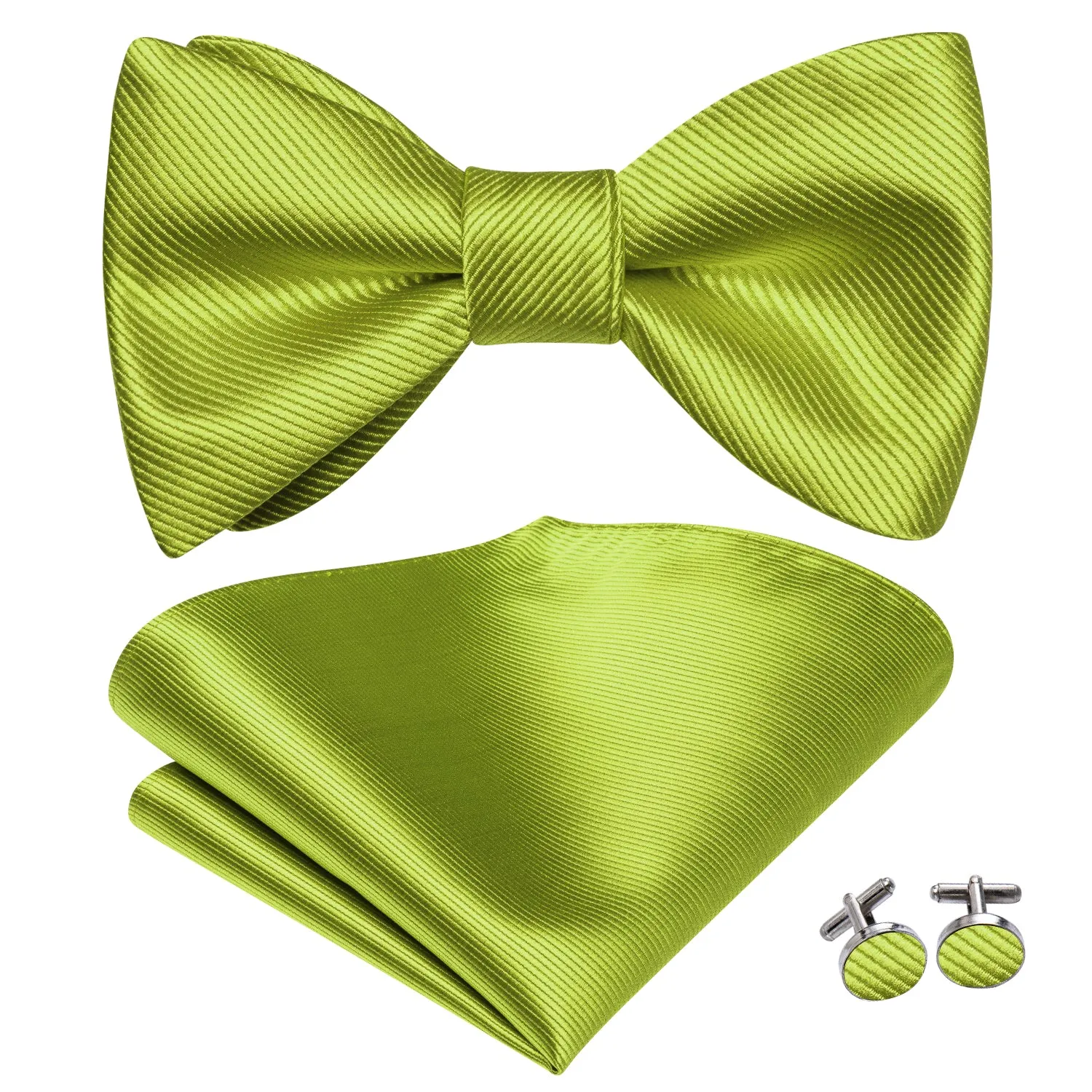 $9.99 Leaf Green Striped Silk Self-tied Bow Tie Pocket Square Cufflinks Set