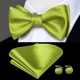 $9.99 Leaf Green Striped Silk Self-tied Bow Tie Pocket Square Cufflinks Set