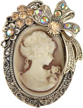 Alilang Vintage Inspired Crystal Rhinestone Victorian Lady Cameo Brooch Pin Maiden Flower Ribbon Bow Pendant