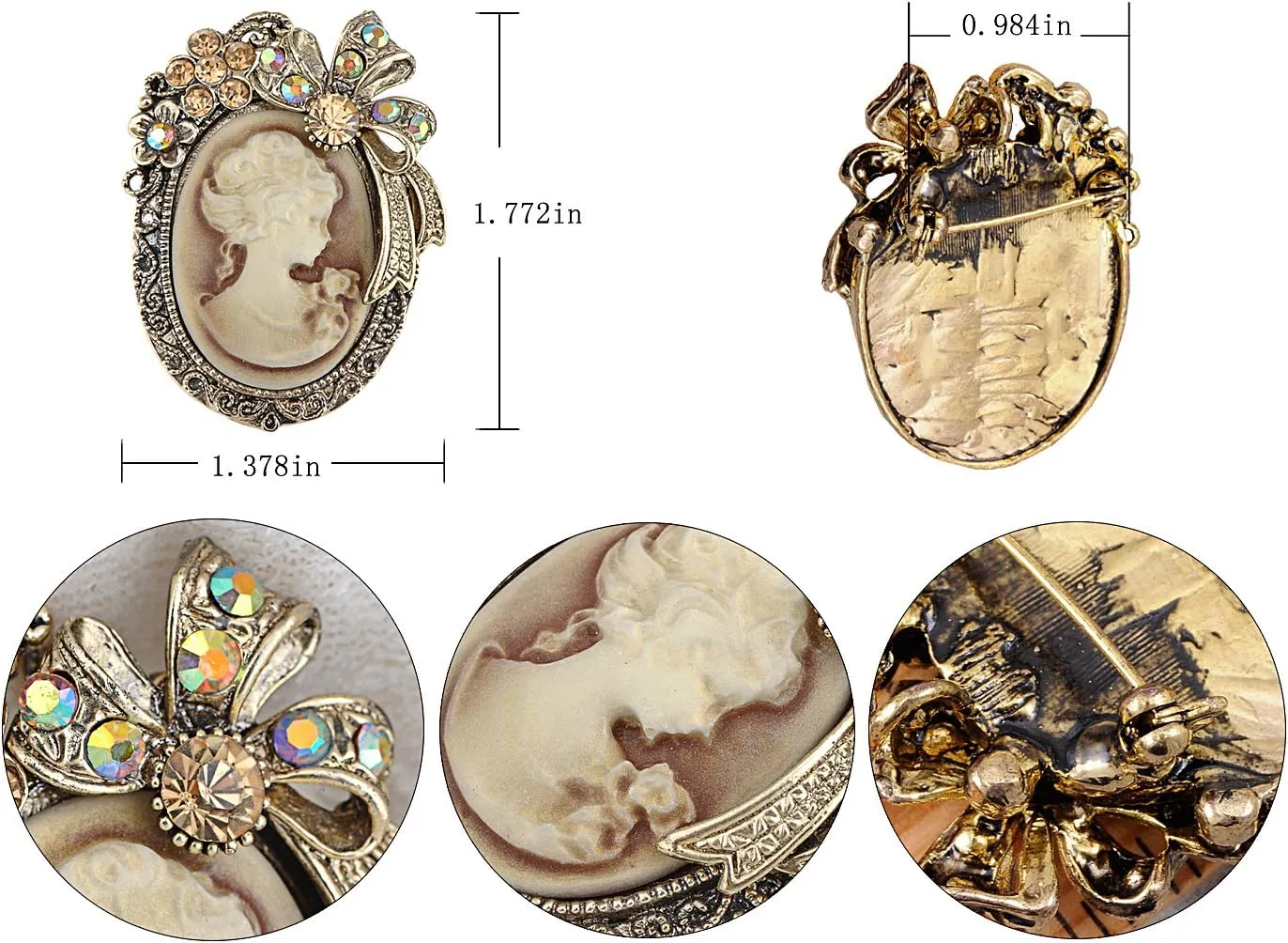 Alilang Vintage Inspired Crystal Rhinestone Victorian Lady Cameo Brooch Pin Maiden Flower Ribbon Bow Pendant