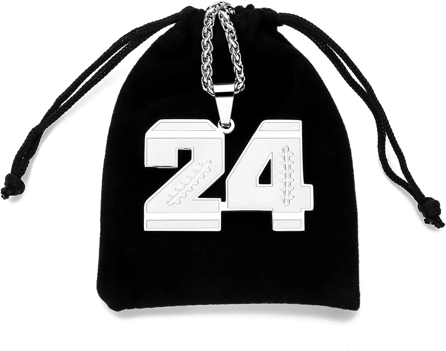 AMITER Football Necklace for Men, 0-99 Jersey Number Football Pendant Necklace with 22 2 in Chain - Stainless Steel Silver
