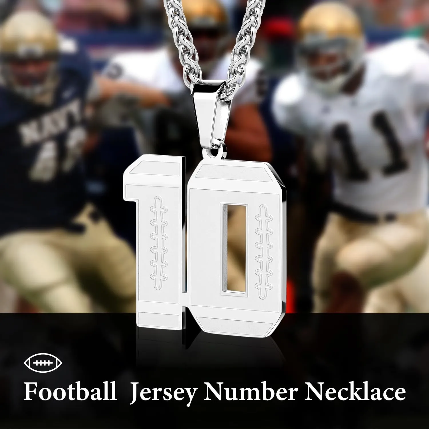 AMITER Football Necklace for Men, 0-99 Jersey Number Football Pendant Necklace with 22 2 in Chain - Stainless Steel Silver