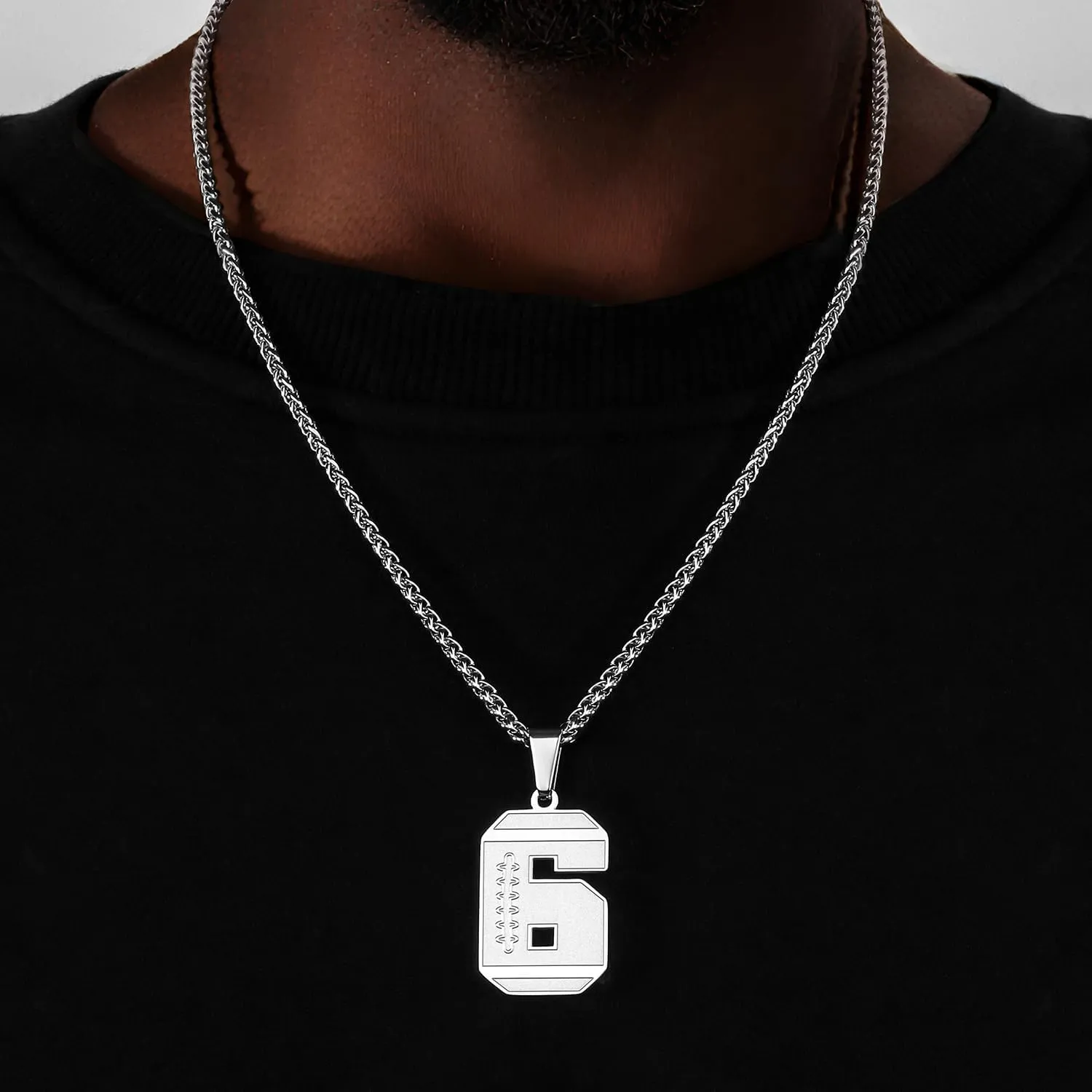 AMITER Football Necklace for Men, 0-99 Jersey Number Football Pendant Necklace with 22 2 in Chain - Stainless Steel Silver