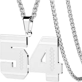AMITER Football Necklace for Men, 0-99 Jersey Number Football Pendant Necklace with 22 2 in Chain - Stainless Steel Silver