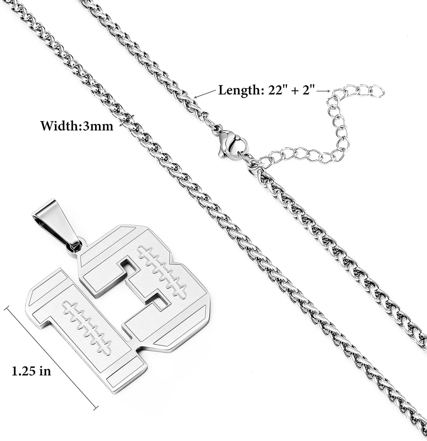 AMITER Football Necklace for Men, 0-99 Jersey Number Football Pendant Necklace with 22 2 in Chain - Stainless Steel Silver