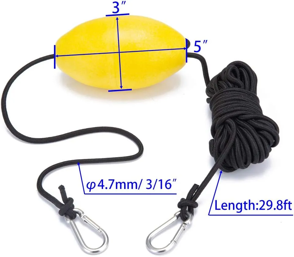 Anchor Marker Buoy, 30 ft. Marine Rope Tow Line Anchor Buoy Float Leash & Stainless Steel Hook,High Visibility Anchor Line Float