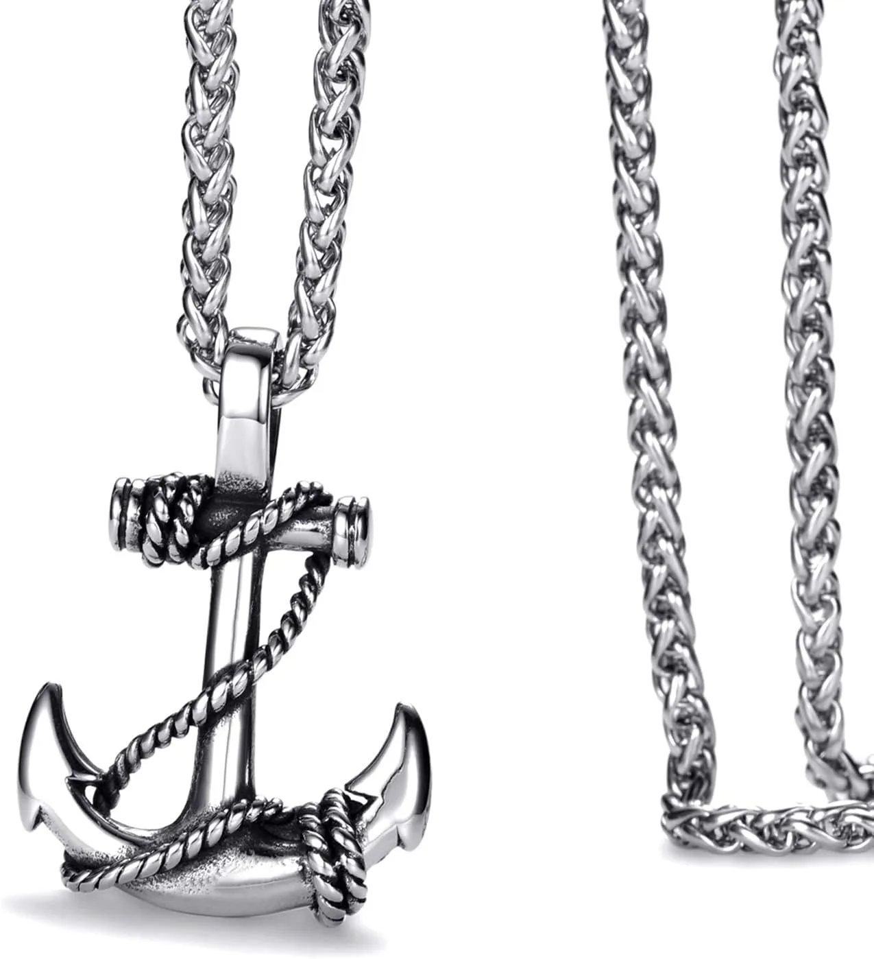 Anchor Necklace for Men Stainless Steel Navy Anchor Pendant with 24 Inch Chain