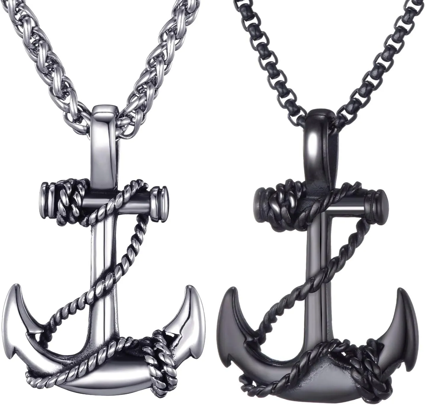 Anchor Necklace for Men Stainless Steel Navy Anchor Pendant with 24 Inch Chain