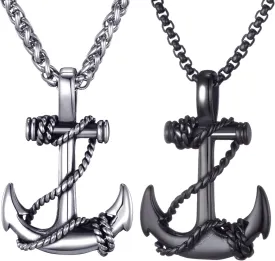Anchor Necklace for Men Stainless Steel Navy Anchor Pendant with 24 Inch Chain
