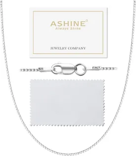 ASHINE 925 Sterling Silver 1mm & 0.8 Italian Box Chain Necklace 16" - 30" with Silver Polishing Cloth/Dainty & Sturdy Necklace for Women Available in 15 Lengths
