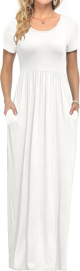 AUSELILY Women's Short Sleeve Loose Plain Casual Long Maxi Dresses for Women 2025