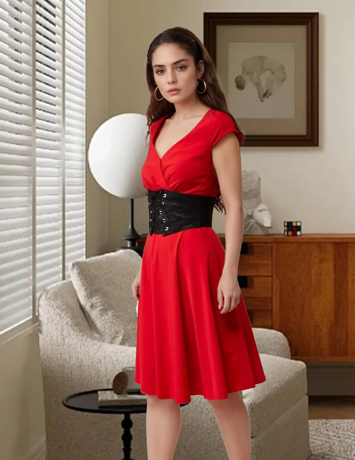 Bbonlinedress Womens Lace-up Corset Waist Belt Elastic Stretch Wide Band Waspie Underbust Cincher Belt