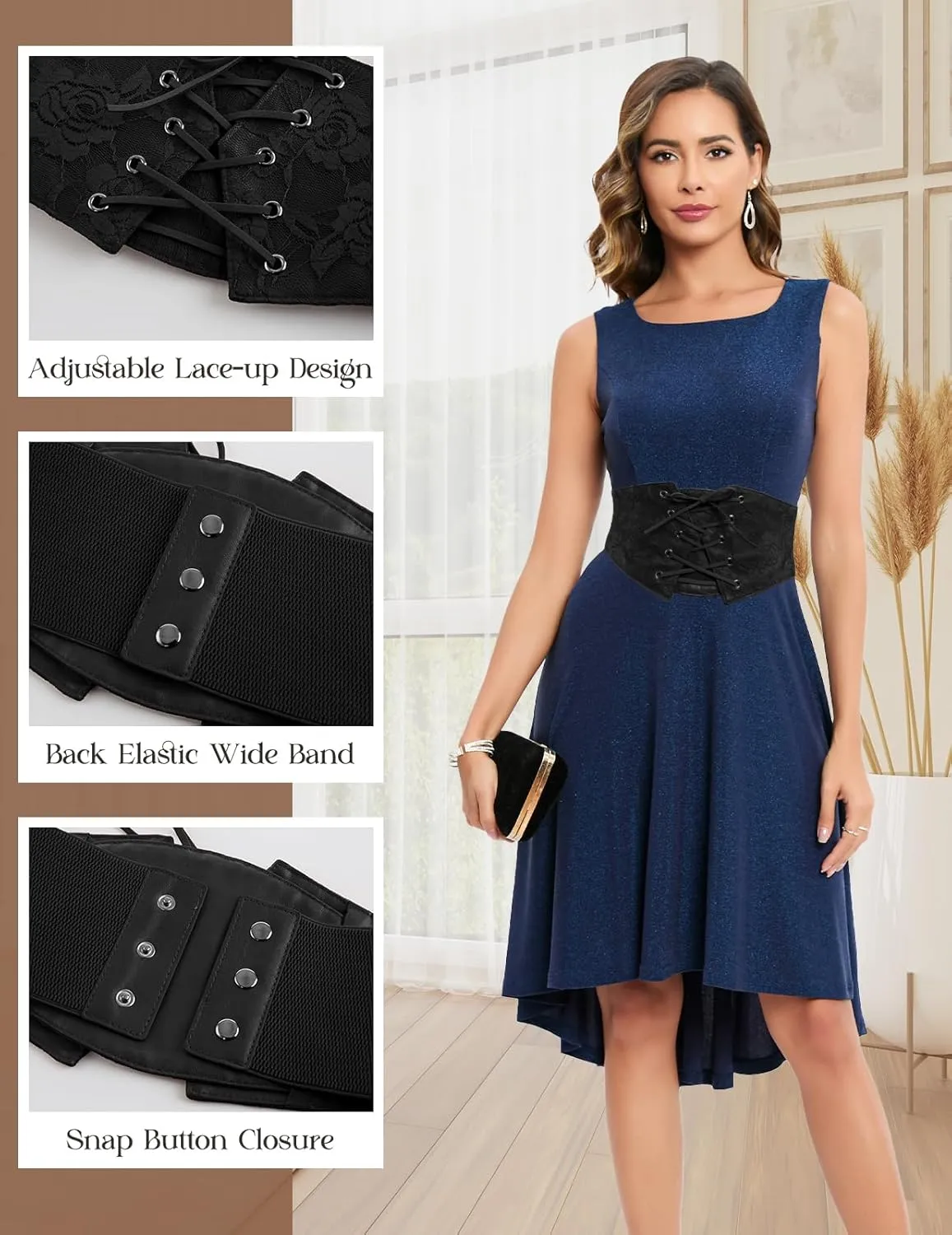 Bbonlinedress Womens Lace-up Corset Waist Belt Elastic Stretch Wide Band Waspie Underbust Cincher Belt