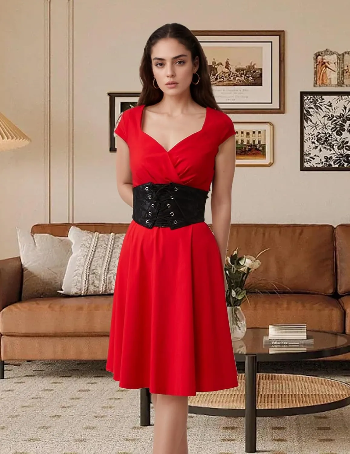 Bbonlinedress Womens Lace-up Corset Waist Belt Elastic Stretch Wide Band Waspie Underbust Cincher Belt