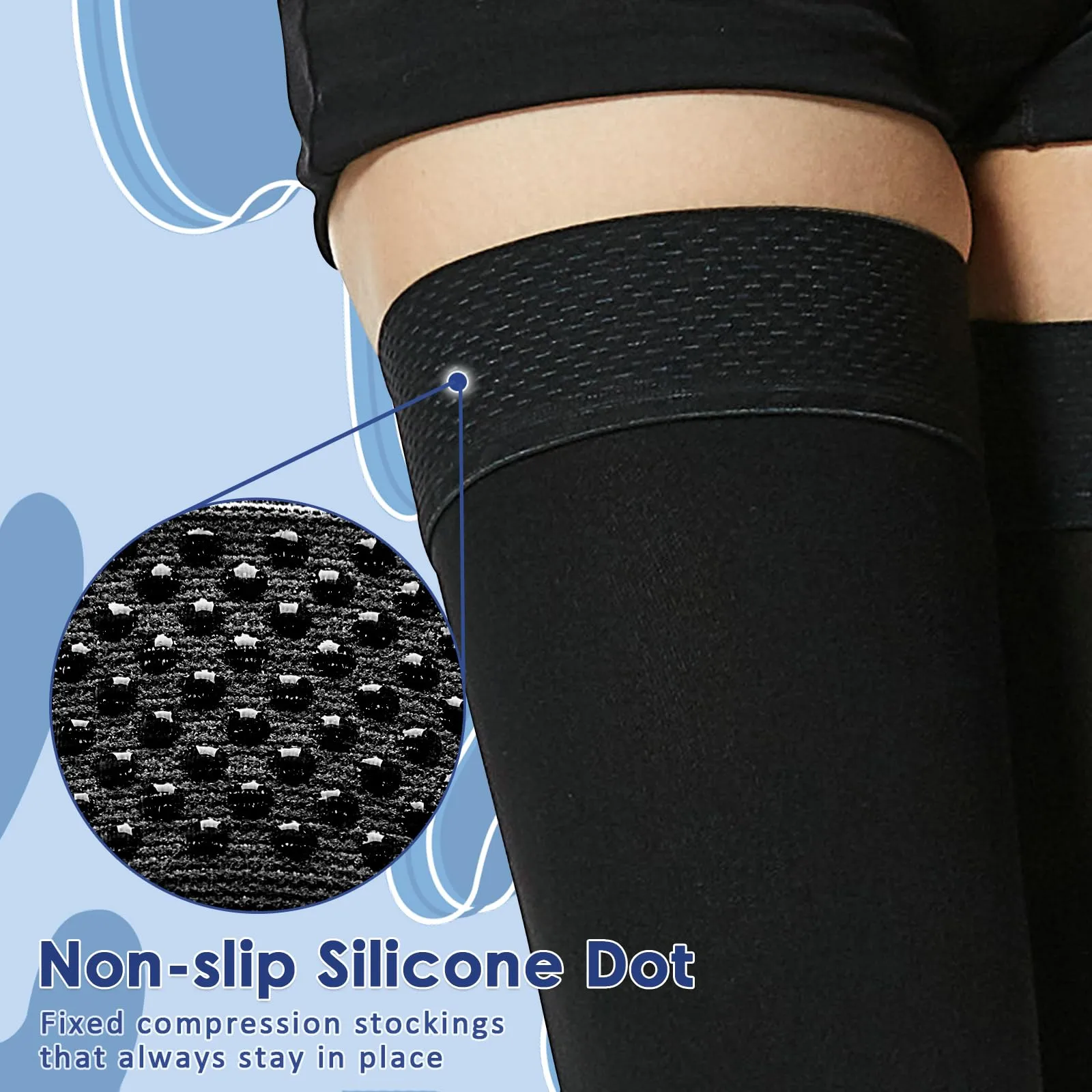 Beister 15-20 mmHg Compression Stockings for Women & Men, Thigh High Medical Footless Graduated Compression Sleeves with Dot Silicone Band, Support Pressure Socks for Varicose Veins, Edema, DVT Black XX-Large