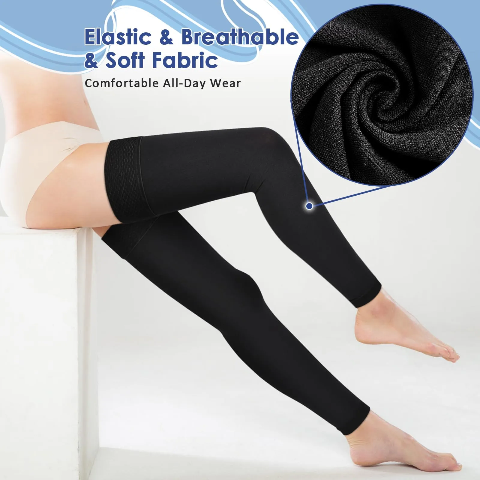 Beister 15-20 mmHg Compression Stockings for Women & Men, Thigh High Medical Footless Graduated Compression Sleeves with Dot Silicone Band, Support Pressure Socks for Varicose Veins, Edema, DVT Black XX-Large