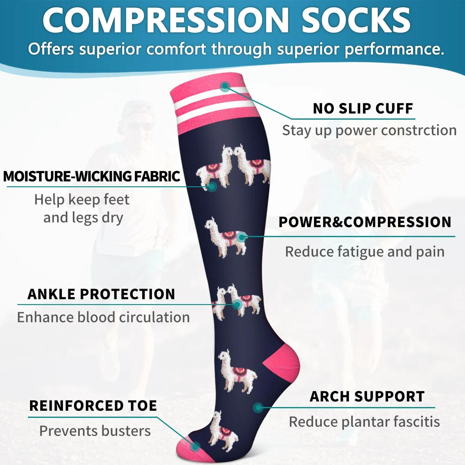 Bluemaple 6 Pack Copper Compression Socks for Women and Men Circulation-Best Support for Medical, Running,Nursing,Athletic