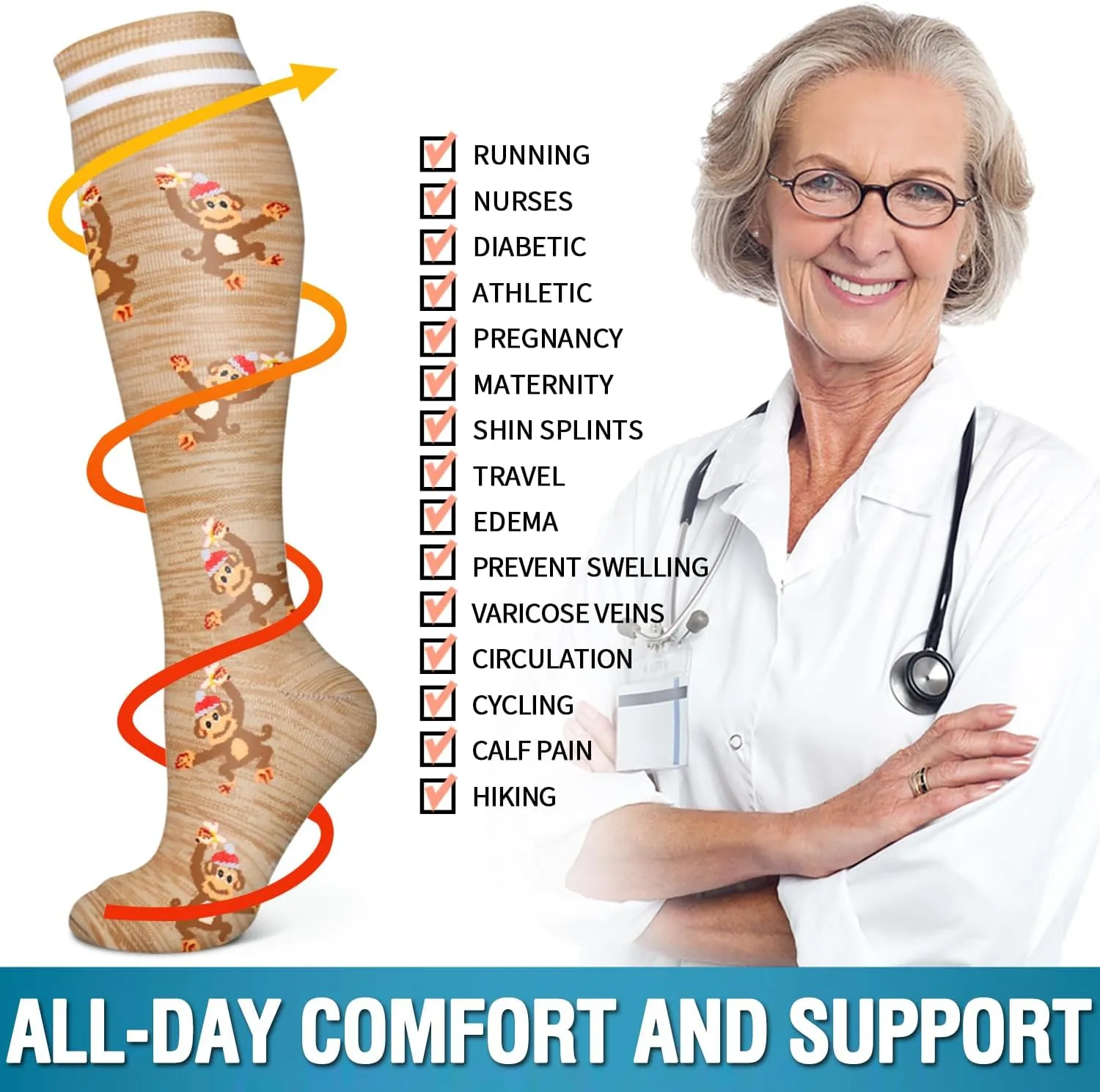 Bluemaple 6 Pack Copper Compression Socks for Women and Men Circulation-Best Support for Medical, Running,Nursing,Athletic
