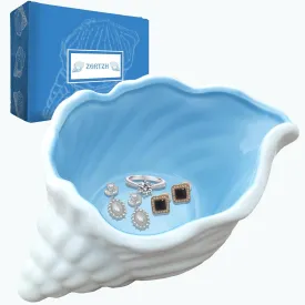 Ceramic Conch Shell Jewelry Dish Tray Blue Shell Jewelry Holder Seashell Trinket Dish Earring Ring Dish Holder Ocean Coastal Decor Jewelry Plate Tray Key Bowl for Christmas Room Beach Decor