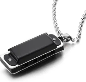 COOLSTEELANDBEYOND Mini Harmonica Necklace for Men, Musical Instrument Pendant, Unique Jewelry