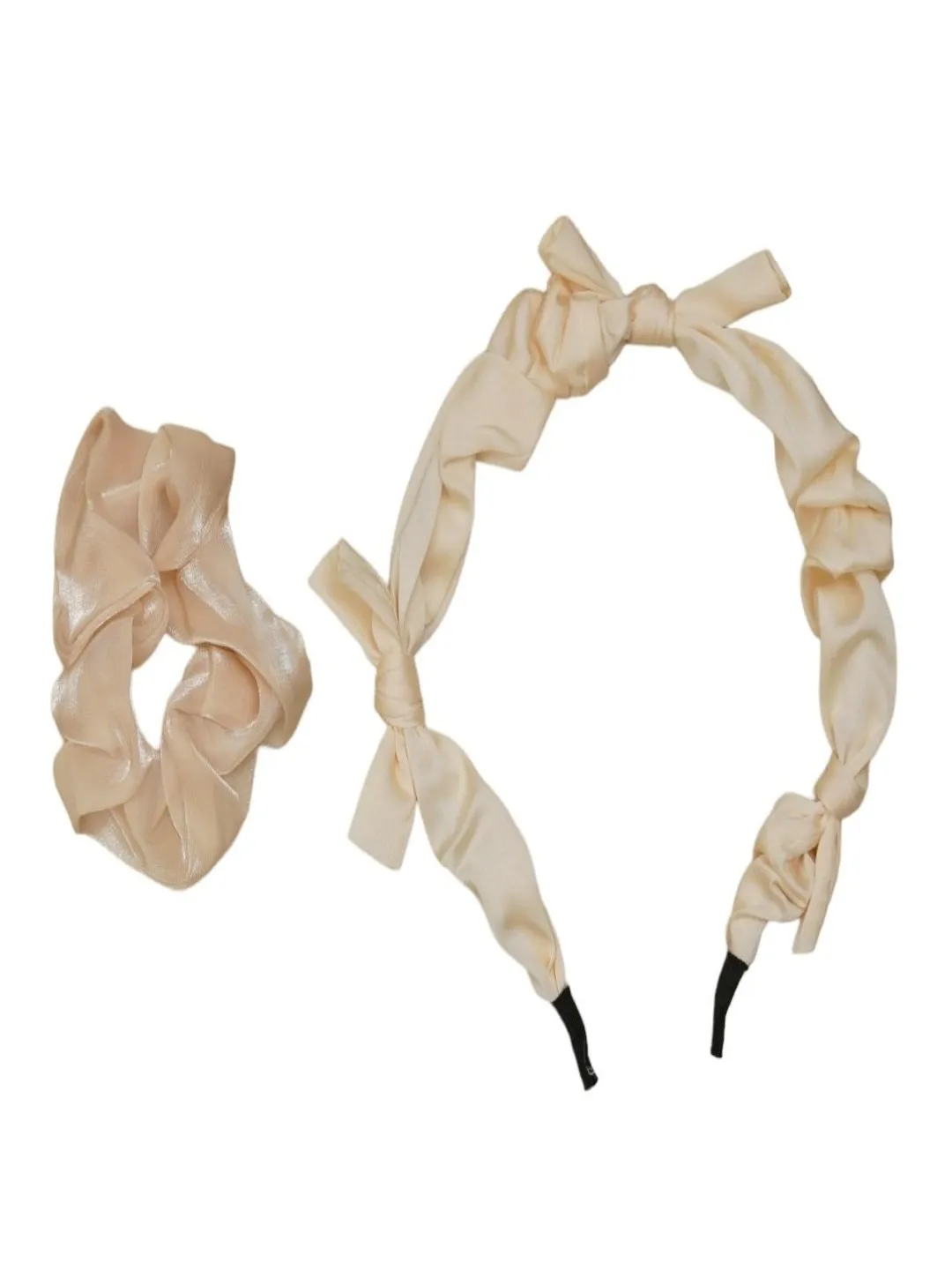 Creamy Dream: Luxe Ivory Twisted Satin Headband and Matching Silken Scrunchie Set