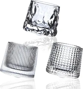 Crystal Whiskey Glasses 5 OZ Set of 3, Rotatable Old Fashioned Glasses, Tumbler Rocks Bar Glass for Drinking Bourbon, Scotch, Cocktails, CognacSmall Size