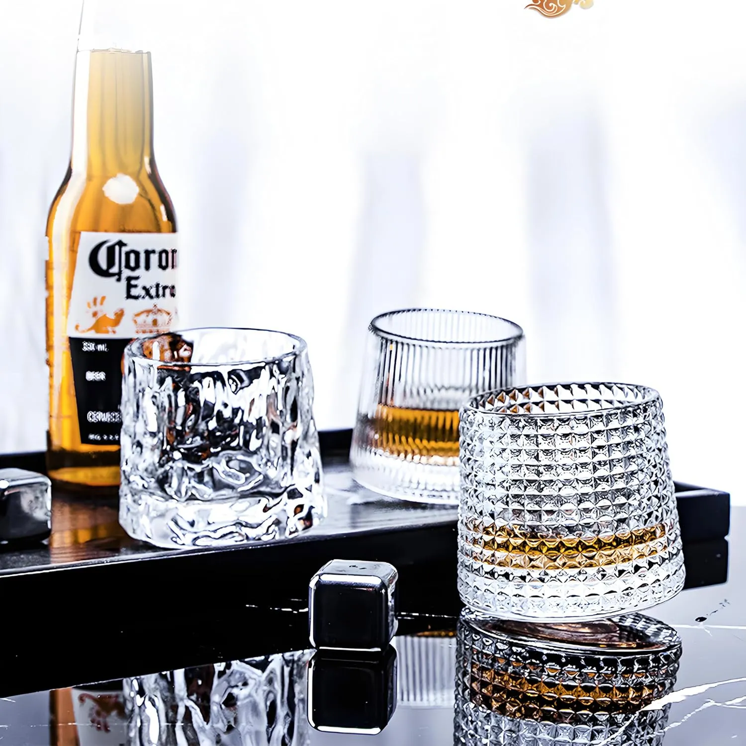 Crystal Whiskey Glasses 5 OZ Set of 3, Rotatable Old Fashioned Glasses, Tumbler Rocks Bar Glass for Drinking Bourbon, Scotch, Cocktails, CognacSmall Size
