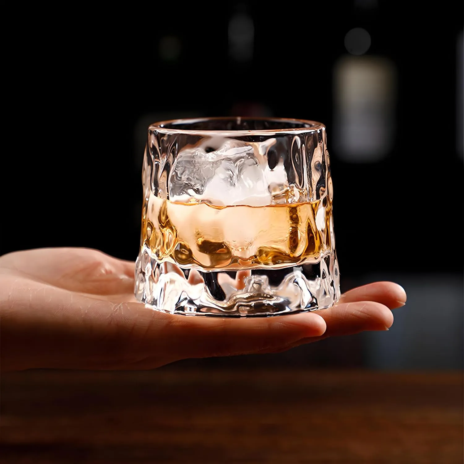 Crystal Whiskey Glasses 5 OZ Set of 3, Rotatable Old Fashioned Glasses, Tumbler Rocks Bar Glass for Drinking Bourbon, Scotch, Cocktails, CognacSmall Size