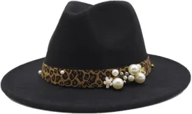 DHAEY Fashion Leopard Texture Pearl Wool Hat Men and Women Jazz Hat Autumn and Winter Versatile Felt Hat Flat Brim Hat with Leopard Belt Luopan Caps & Hats (Color : C8, Size : 59-61cm)