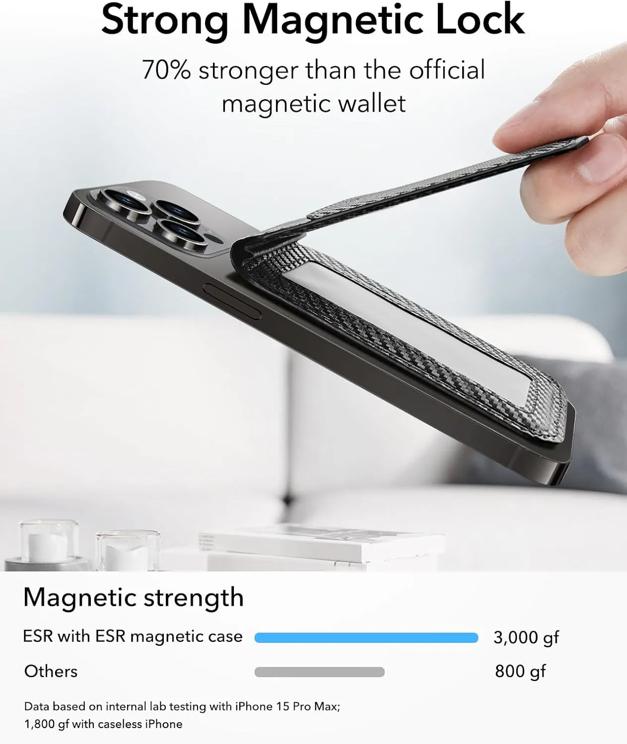 ESR Magnetic Wallet (HaloLock), Compatible with MagSafe Wallet, Phone Wallet with Adjustable Stand for iPhone 16/15/14/13/12, Not for iPhone Mini, 3 Card Holder, Vegan Leather, Black Carbon Fiber