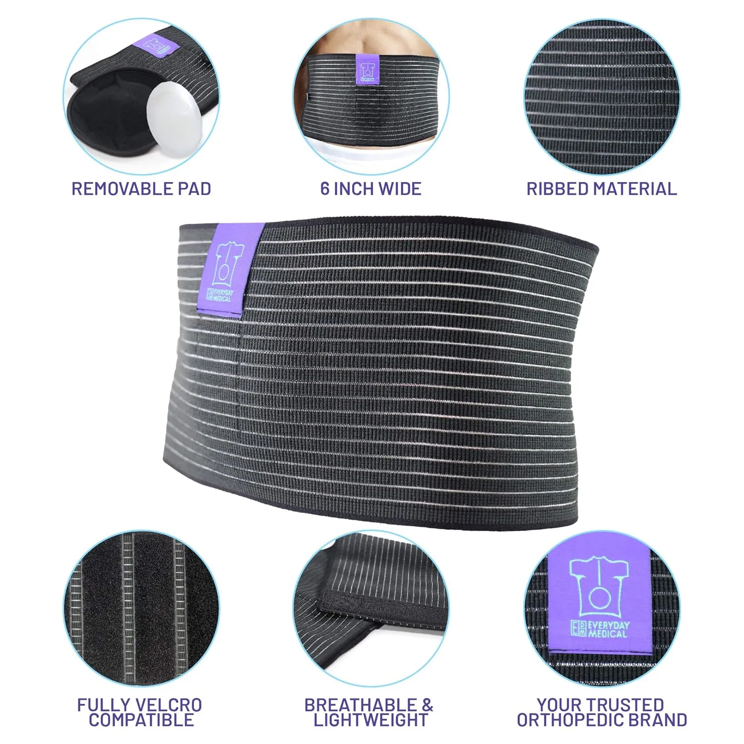 Everyday Medical Umbilical Hernia Belt - Breathable Fabric Abdominal Binder Fast Relief for Epigastric, Navel and Ventral Hernias - Hernia Support Belt with Naval Pad - 3 Sizes