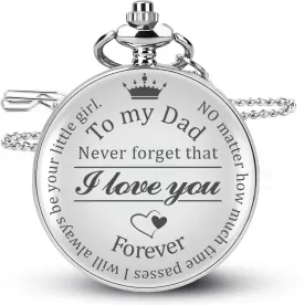 Fathers Day Dad Gifts from Daughter Son, Birthday Gifts for Grandpa Husband Step Dad Personalized Pocket Watch with Chain